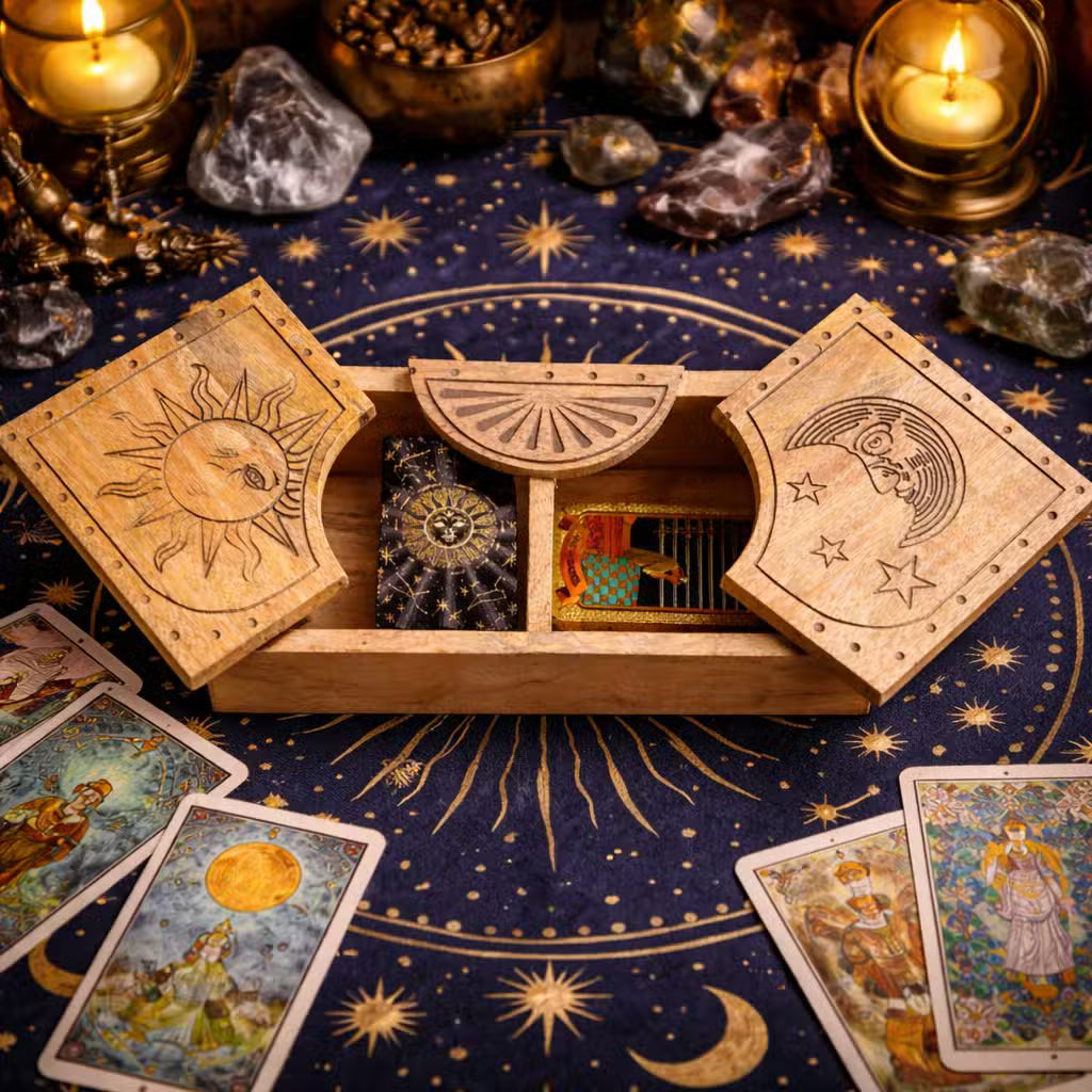 Sun & Moon Carved Sliding Box