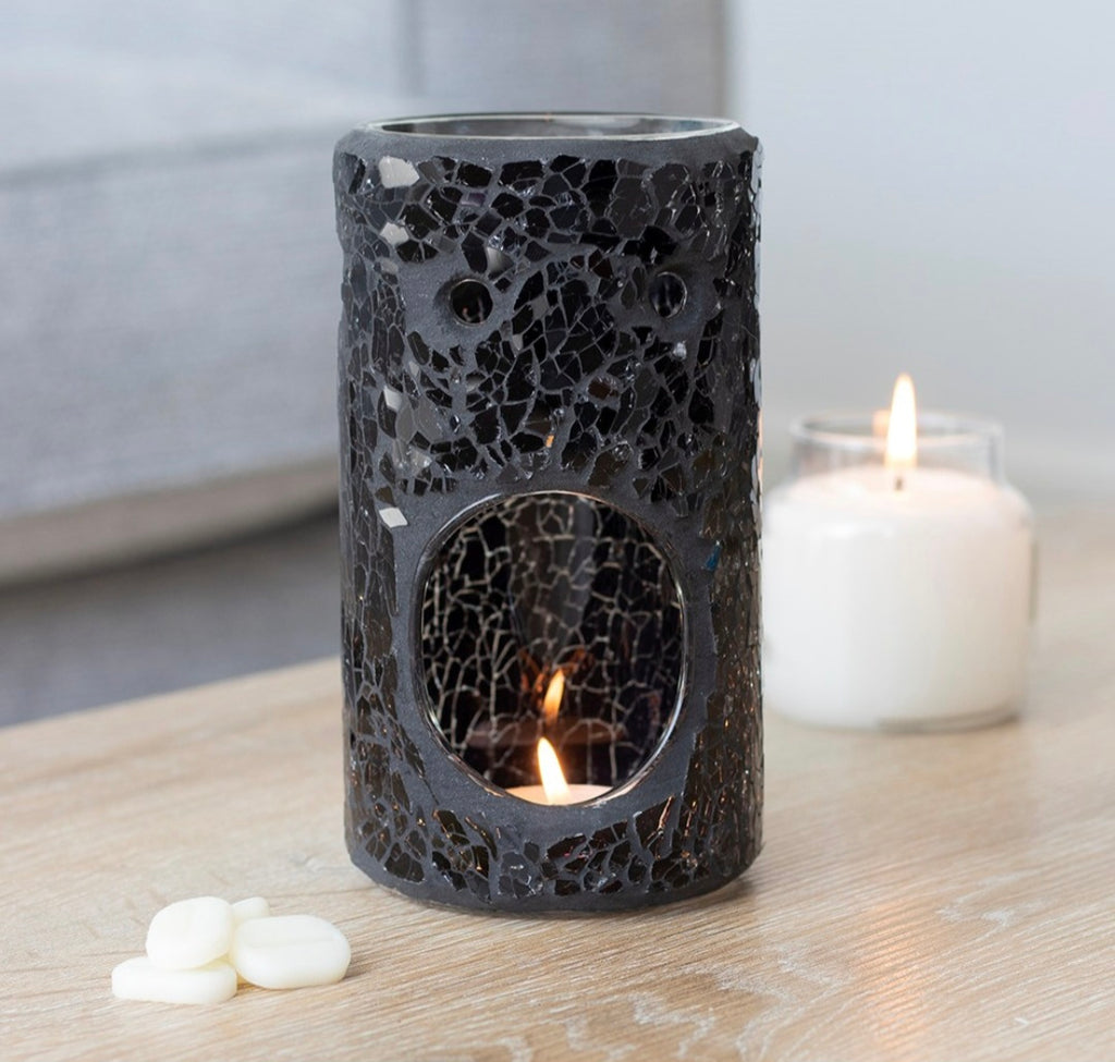 Black Crackle Pillar Oil Burner & Wax Warmer