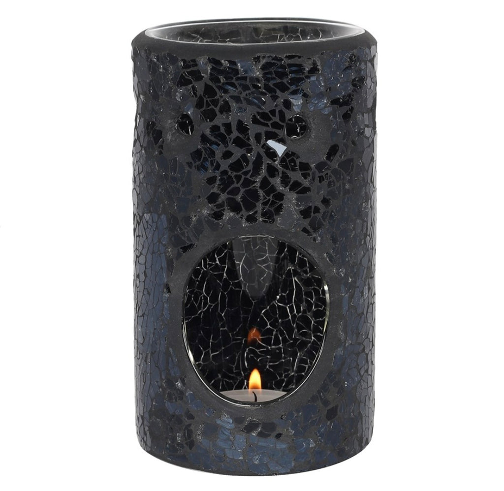 Black Crackle Pillar Oil Burner & Wax Warmer